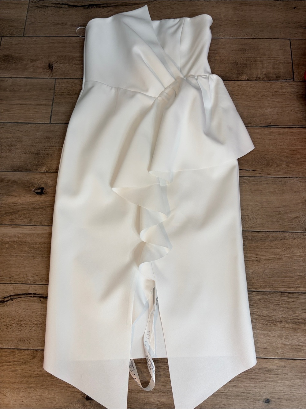 Elliatt Strapless White Ruffle Sheath Dress